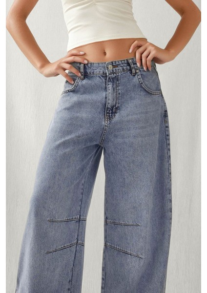 Kadın Orta Bel Barrel Jean Kot