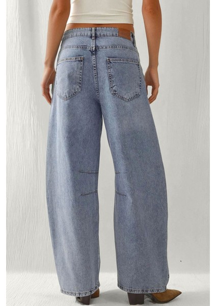 Kadın Orta Bel Barrel Jean Kot