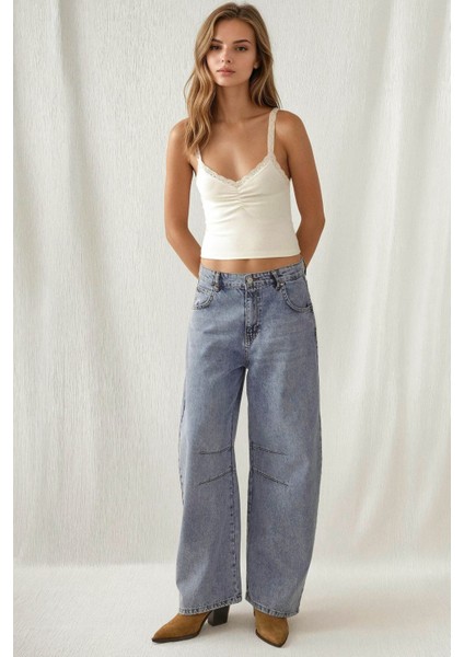 Kadın Orta Bel Barrel Jean Kot