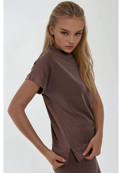 Kadın Soft Touch Modal Basic Tişört Brown
