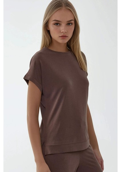 Kadın Soft Touch Modal Basic Tişört Brown