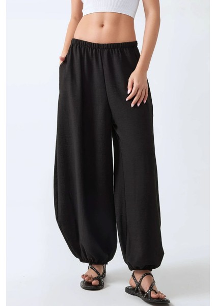 Kadın Düşük Bel Bol Kesim Jogger Pantolon Black