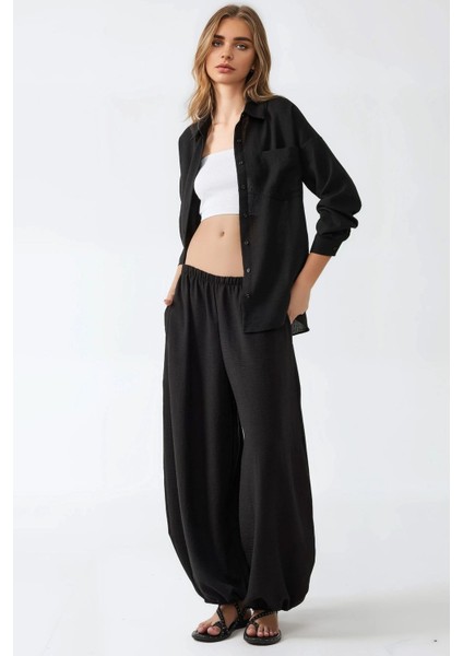Kadın Düşük Bel Bol Kesim Jogger Pantolon Black