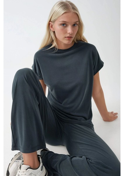 Kadın Soft Touch Modal Basic Tişört Grey