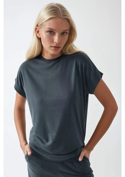 Kadın Soft Touch Modal Basic Tişört Grey