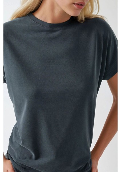 Kadın Soft Touch Modal Basic Tişört Grey