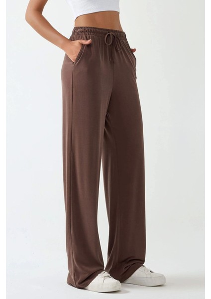 Kadın Soft Touch Geniş Paça Modal Pantolon Brown