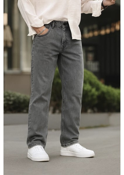 Erkek Jeans Bol Paça Füme Baggy Kot Pantolon