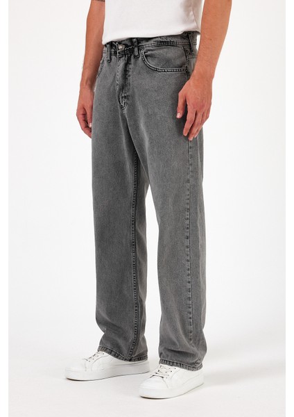 Erkek Jeans Bol Paça Füme Baggy Kot Pantolon