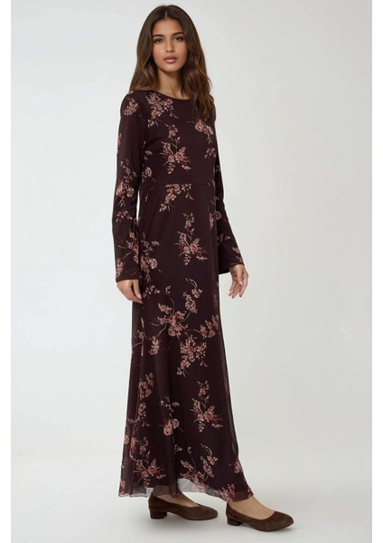 Kadın Çiçek Desenli Modest Elbise Multicolor