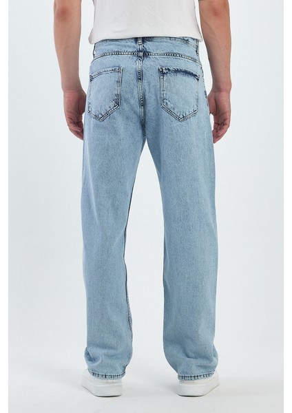 Erkek Jeans Bol Paça Buz Mavi Baggy Kot Pantolon modelleri