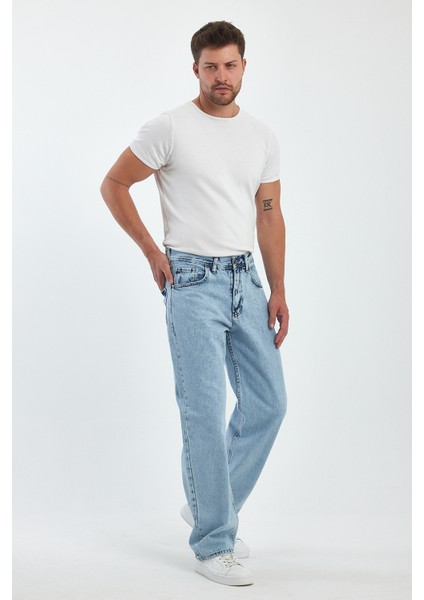 Erkek Jeans Bol Paça Buz Mavi Baggy Kot Pantolon fırsatları