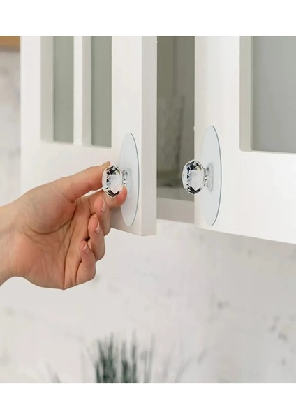 Şeffaf Kristal Başlıklı 2'li Yapışkanlı Kulp Dolap Çekmece Kulp Tutacak Askı
