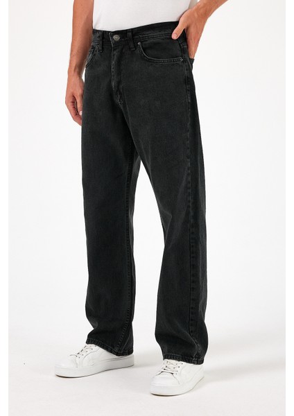 Erkek Jeans Bol Paça Siyah Baggy Kot Pantolon