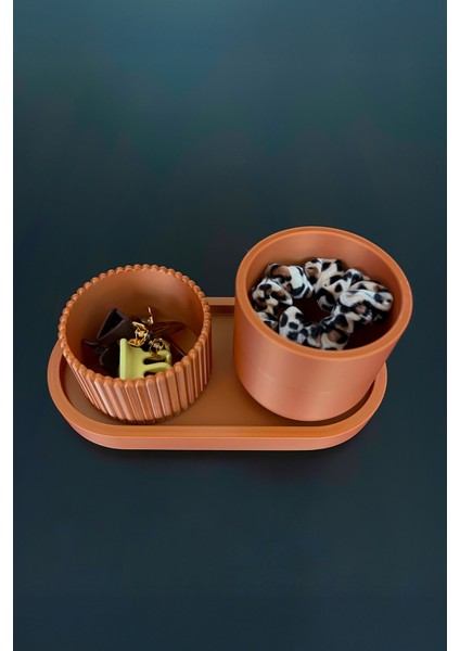 Turuncu Standlı Pamukluk ve Kulak Çubukluk Organizer Seti, Şeffaf ve Şık Tasarım