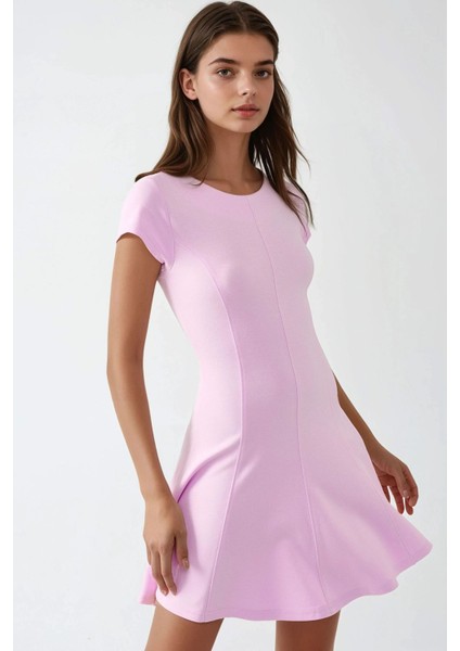 Kadın Kayık Yaka Mini Elbise Karanfil Pembesi indirimleri