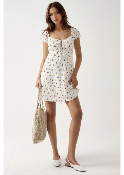 Kadın Dokulu Çiçekli Mini Elbise Çok Renkli