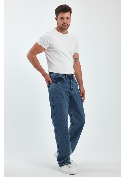 Erkek Jeans Bol Paça Mavi Baggy Kot Pantolon fırsatları