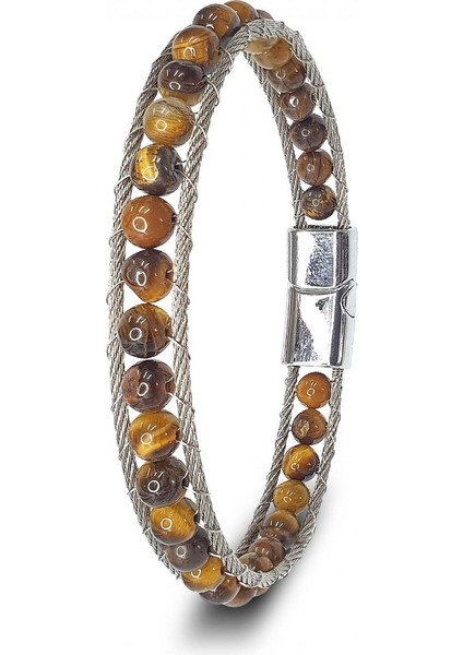 Çelik Halat ve Kaplan Gözü Doğaltaş Bileklik 31682B2DH13