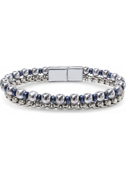 Çelik Zincirli Gümüş ve Mavi Hematit Bileklik 31682B21D3