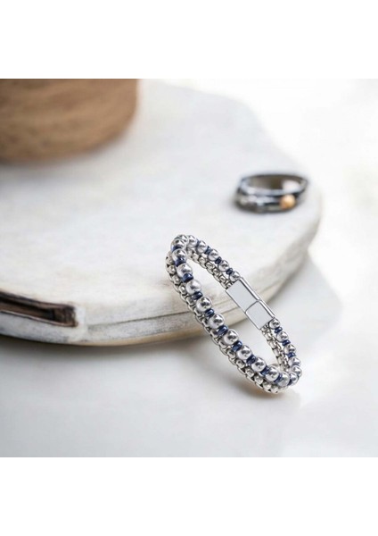 Çelik Zincirli Gümüş ve Mavi Hematit Bileklik 31682B21D3 modelleri