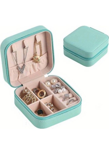 Açık Mavi Seyahat Boy Takı Organizer Kutusu, Mücevher ve Aksesuar Düzenleyici