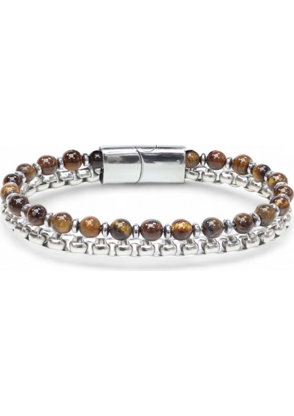 Çelik Zincirli Kaplan Gözü ve Hematit Bileklik 31682B21D8