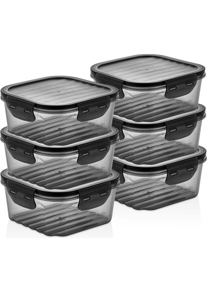 6'lı Sızdırmaz Kare Saklama Kabı Seti, Siyah ve Şeffaf, Pratik ve Güvenli Kullanım fiyatları