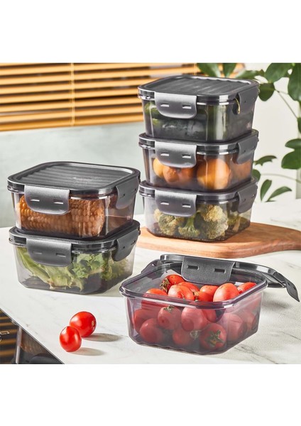 6'lı Sızdırmaz Kare Saklama Kabı Seti, Siyah ve Şeffaf, Pratik ve Güvenli Kullanım modelleri