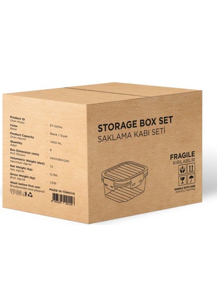 6'lı Sızdırmaz Kare Saklama Kabı Seti, Siyah ve Şeffaf, Pratik ve Güvenli Kullanım indirimleri