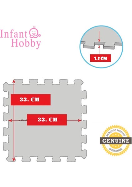 Infant Hooby Premium Puzzle Köpük Karo Oyun Matı Seti 33X33X12 mm (1 Adet) indirimleri