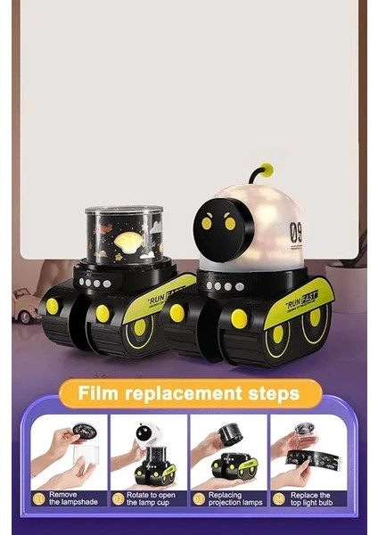 Robot Projeksiyon Gece Lambası Hoparlörlü Şarjlı Yıldızlı Gökyüzü Temalı LED Projeksiyon Lambası