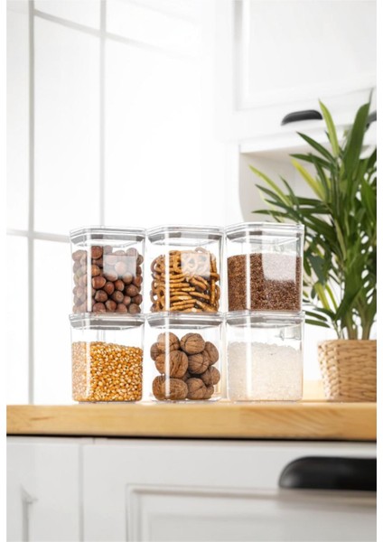 Şeffaf Plastik Saklama Kabı, Vakum Silikon Conta, 0,9l, 6'lı Paket, Turuncu