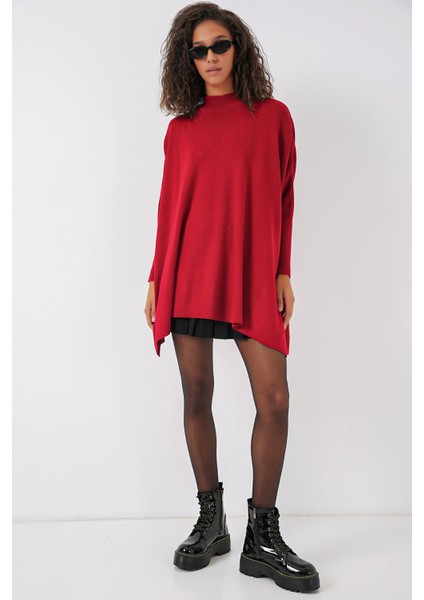 Kadın BDART Çizgili Yüksek Yaka Kazak Red