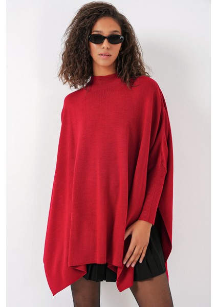 Kadın BDART Çizgili Yüksek Yaka Kazak Red