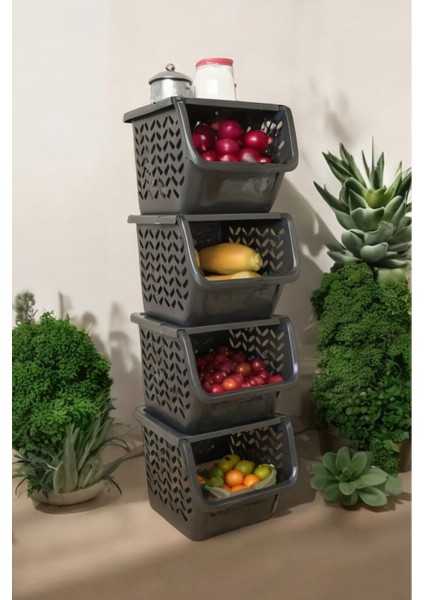 Turuncu Çok Katlı Sebze Rafı, Havalandırmalı, 24LT, 3'lü Set