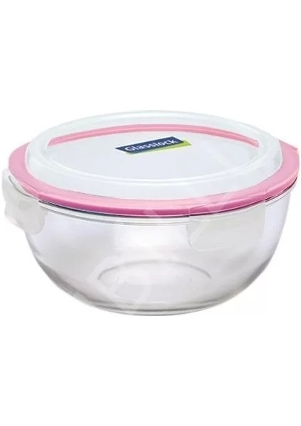 2000 ml Yuvarlak Cam Saklama Kabı, Pembe, Dayanıklı ve Şık Tasarım