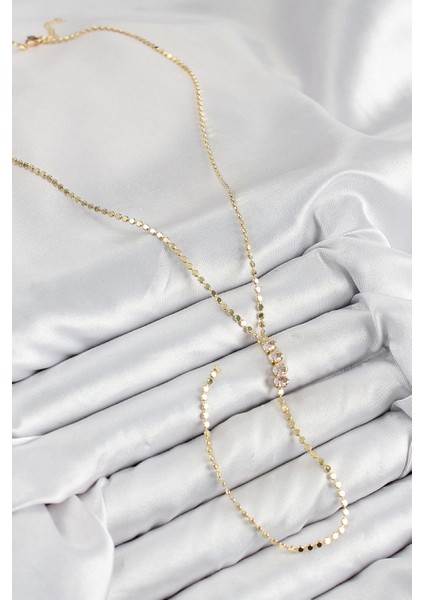 Pirinç Zirkon Taşlı Ezme Zincirli Model Gold Renk Y Kolye fiyatları