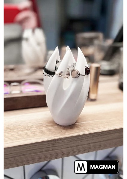 Beyaz Yüzük Standı Organizer, 12X7 Cm, Şık ve Kullanışlı Tasarım