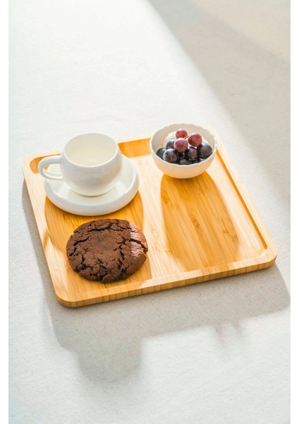 Mario - Bambu Lüks Kare Pasta Sunum Tabağı 25 x 25 cm