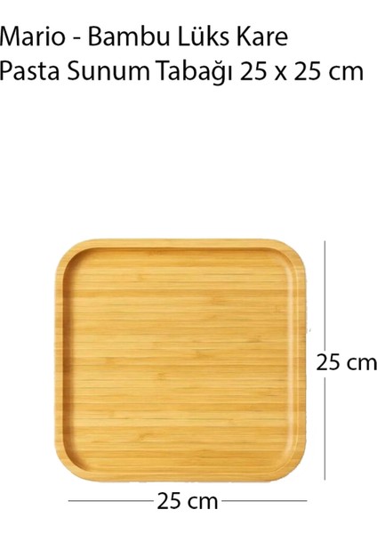 Mario - Bambu Lüks Kare Pasta Sunum Tabağı 25 x 25 cm