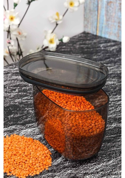 Şeffaf Oval Saklama Kabı, 900 Ml, Sızdırmaz, Kapaklı, Antrasit Renkli