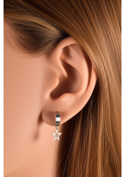 Sıkıştırmalı Trend Yıldız Model Sallantılı Erkek Çelik Gri Küpe 1 Adet fiyatları