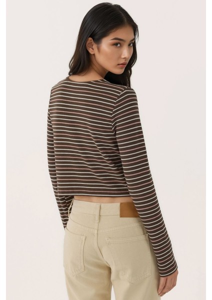 Kadın Yuvarlak Yaka Basic Düğmeli Üst Multicolor