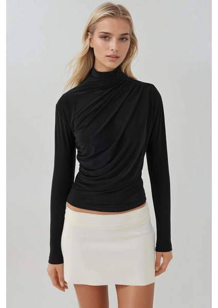 Kadın Şık Giyilebilir Uzun Kollu Örgü Üst Black