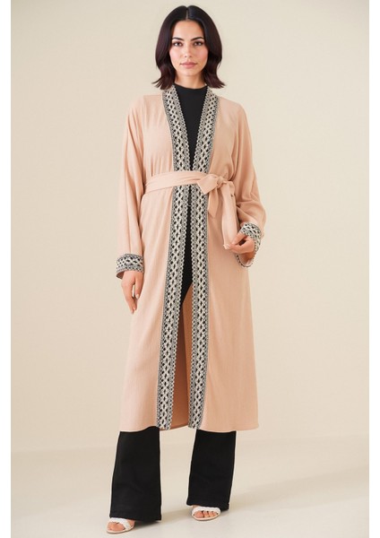 Kadın BDART Şal Yaka İşlemeli Uzun Kimono Deve Kahvesi indirimleri