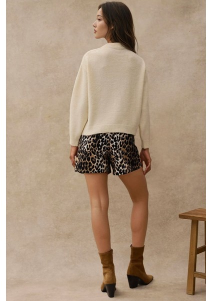 Kadın Yuvarlak Yaka Basic Kazak Natural