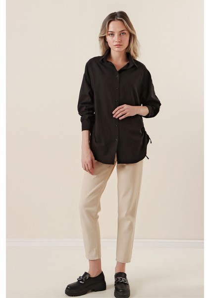 Kadın BDART Düğmeli Oversize Poplin Gömlek Siyah fiyatları