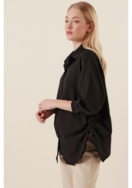 Kadın BDART Düğmeli Oversize Poplin Gömlek Siyah fırsatları