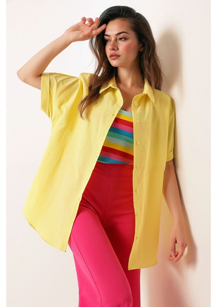 Kadın BDART Düğmeli Poplin Gömlek ve Yaka Yellow fiyatları